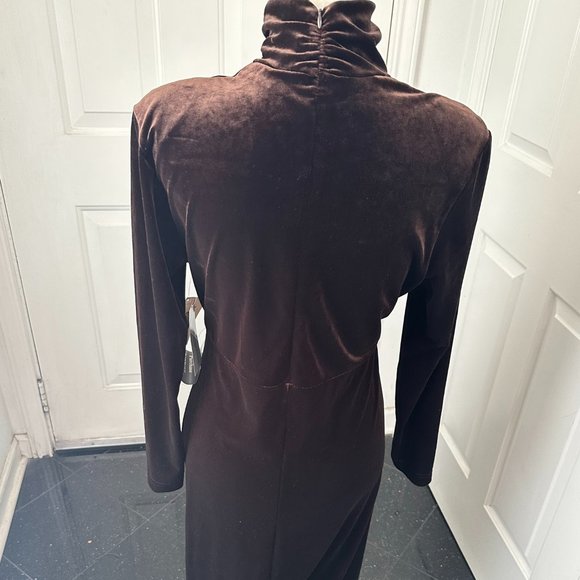 Vintage 90s Amanda Smith Long Brown Velour Turtleneck Dress – NWT 8 Petite - Picture 4 of 14